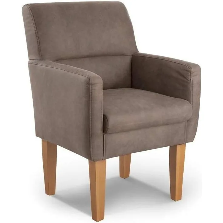 CAVADORE Diningsessel Kira / Polstersessel für Küche, Esszimmer oder Wohnküche in Lederoptik / Passend zur Küchengarnitur Kira / 66 x 96 x 71 / Hochwertiges Mikrofaser: Graubraun