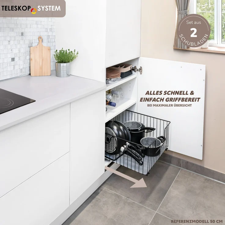 bremermann Schrank-Korbauszug 2er 40 cm mit Einlegeboden, aus Metall, in Schwarz – Bild 2