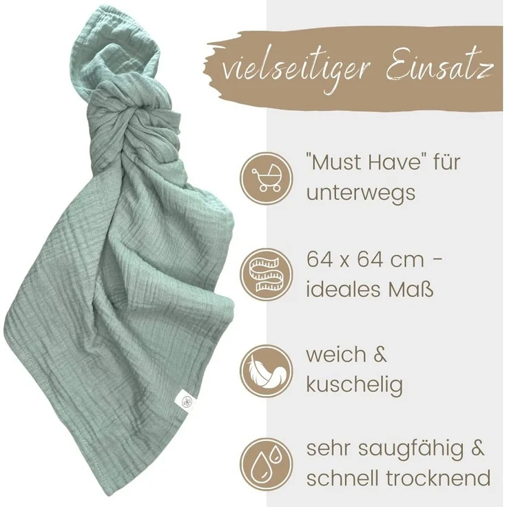 Babydecke Mulltücher 4er-SET gekreppt, Spucktuch 64x64 100% GOTS BIO-Baumwolle, DIKOS, PREMIUM Qualität atmungsaktiv, nachhaltig, plastikfrei, kuschelweich – Bild 3