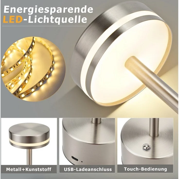 Nettlife LED Tischleuchte Modern Gold/Weiß/Schwarz/Silber Kabellose Nachttischlampe USB-C, Touch Dimmbar, LED fest integriert, Modern Tischlampe für Schlafzimmer Esszimmer Büro – Bild 3