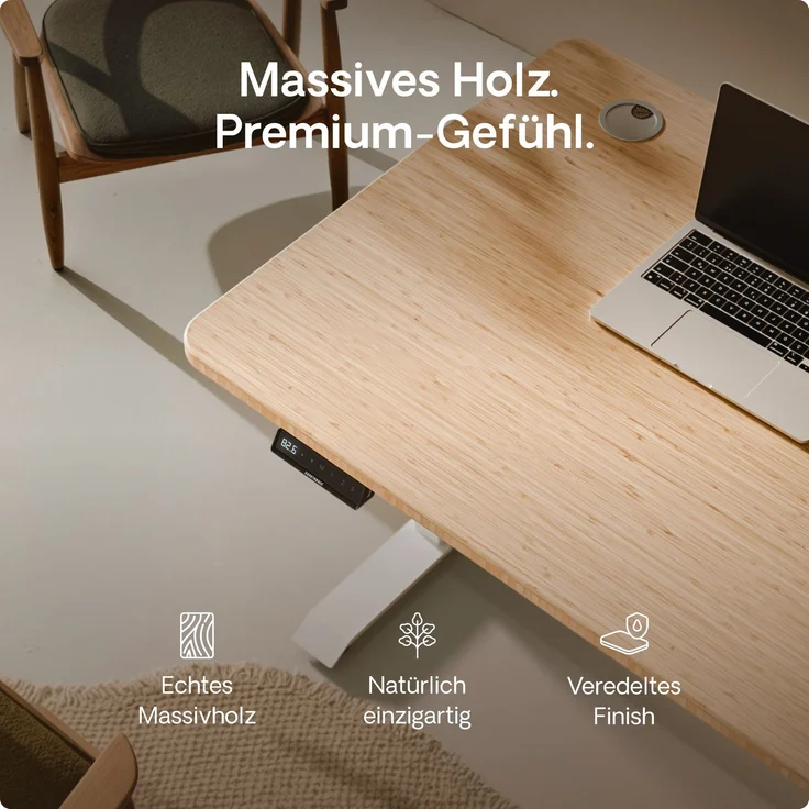 Desktronic HomePro Elektrisch höhenverstellbarer Schreibtisch 120x60cm Bambus/Weiß mit Memory-Funktion, Anti-Kollisions Technologie, USB-A und USB-C-Ladeanschlüssen – Bild 8