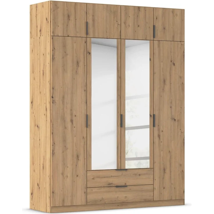 Rauch Möbel Lagoa, Kleiderschrank, Garderobe für Schlafzimmer, Kinderzimmer, Jugendzimmer 8-türig, mit Spiegel, 2 Schubladen, mit Zubehör Classic, Farbe Eiche Artisan, Holz, Breite 181 cm