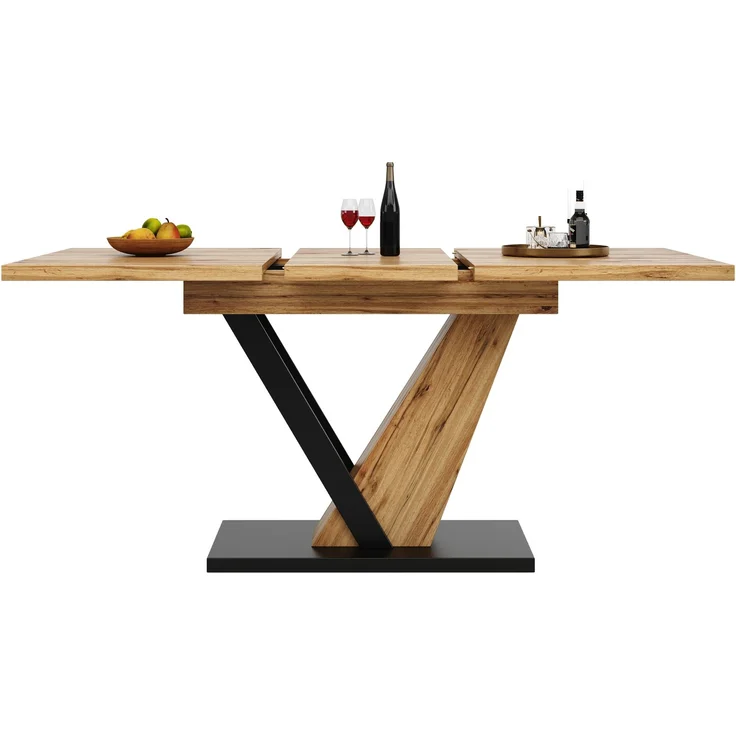 ausziehbarer Esstisch mit Holzmaserung MDF-Platte & Metallgestell, 120–160 cm Teleskop-Küchentisch mit Feststellschiene für Küche und Wohnzimmer – Bild 2
