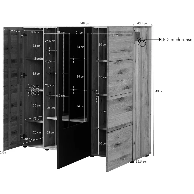 Highboard Wildeiche 148x43,5x143 natur geölt/lackiert KITZBÜHEL #106 – Bild 2
