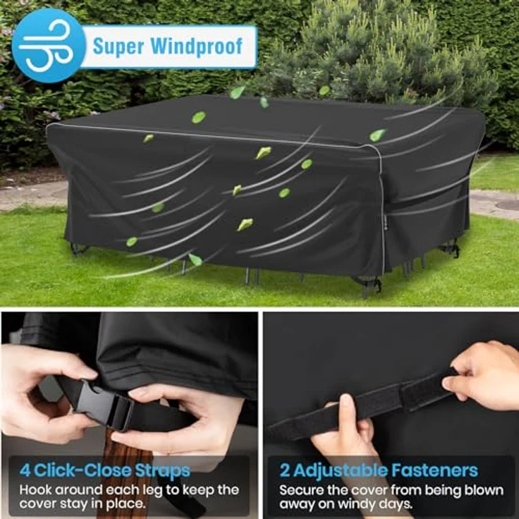 Velway Gartenmöbel Abdeckung Wasserdicht 250 x 210 x 71 cm - Winddicht Schutzhülle mit Reflektierender Streifen 600D Oxford Möbelsets Abdeckung Staubfest Abdeckhauben für Gartentisch Sitzgruppe Schwarz – Bild 6