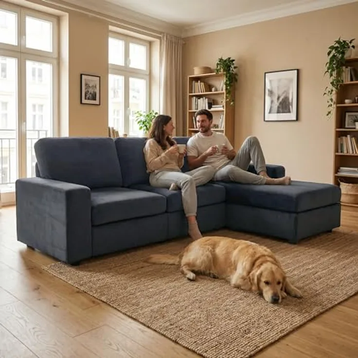 Ball & Cast Ecksofa Klein mit Stauraum, Moderne L-förmige und Umkehrbare Couch für Wohnzimmer, Schlafzimmer & Wohnung, Dunkelgrau