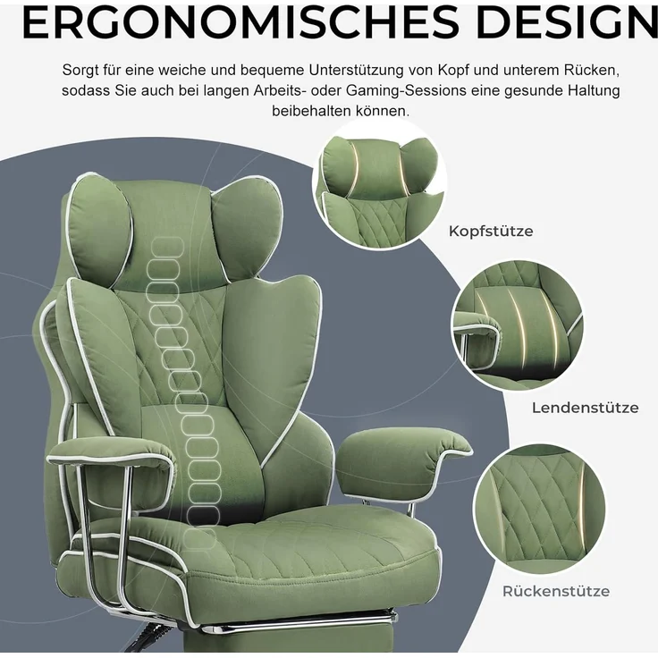 GTPLAYER Gaming-Stuhl Gaming Stuhl, Gamer Stuhl, Ergonomischer Bürostuhl Stoffoberfläche (Packung), Schreibtischstuhl Chefsessel mit Fußstütze höhenverstellbar kunstleder – Bild 2