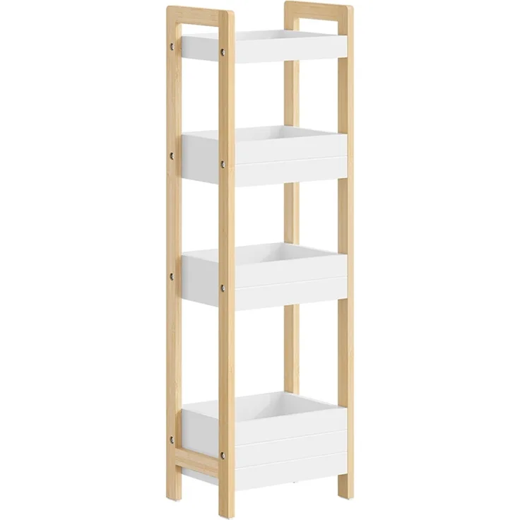 SoBuy FRG226-H-WN Badezimmerregal, MDF, Lackiert, Weiß, 28 x 90 x 20 cm