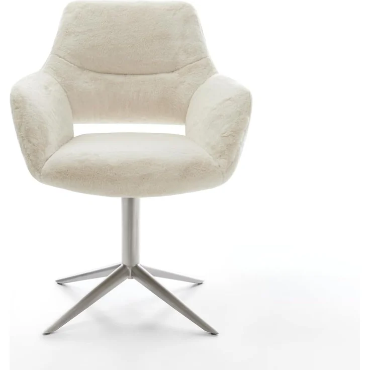 Drehstuhl Yago-Flex mit Armlehnen Plüsch Creme-Weiß Fußkreuz Edelstahl 360° drehbar Wippfunktion Taschenfederkern – Bild 3