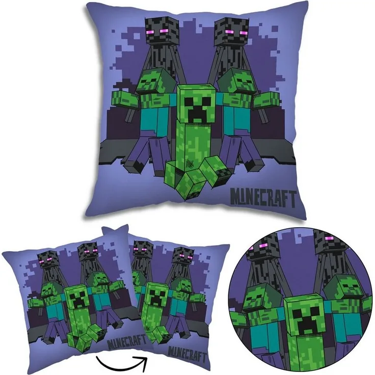 Sarcia. eu Kopfkissen Minecraft quadratisches Kissen, Kinder Dekokissen, lila 40x40 cm