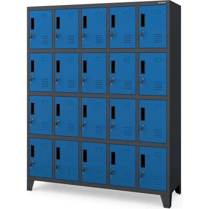Jan Nowak Umkleideschrank 5B4A Fächerschrank Schließfachschrank mit 20 Fächern Wertfachschrank Metall Pulverbeschichtung 172 x 136 x 45 cm (H x B x T) (Anthrazit-Blau)