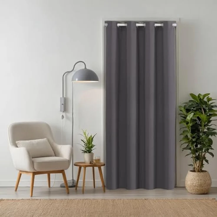 tinycurtains Türvorhang für alle gängigen Türgrößen, Thermovorhang (ohne Stange) Türgardine, Ösen (1 St), abdunkelnd, 100% Polyester, blickdicht grau Nebula 200x150cm Vorhang für Tür, Schrank & Fenster – Bild 2