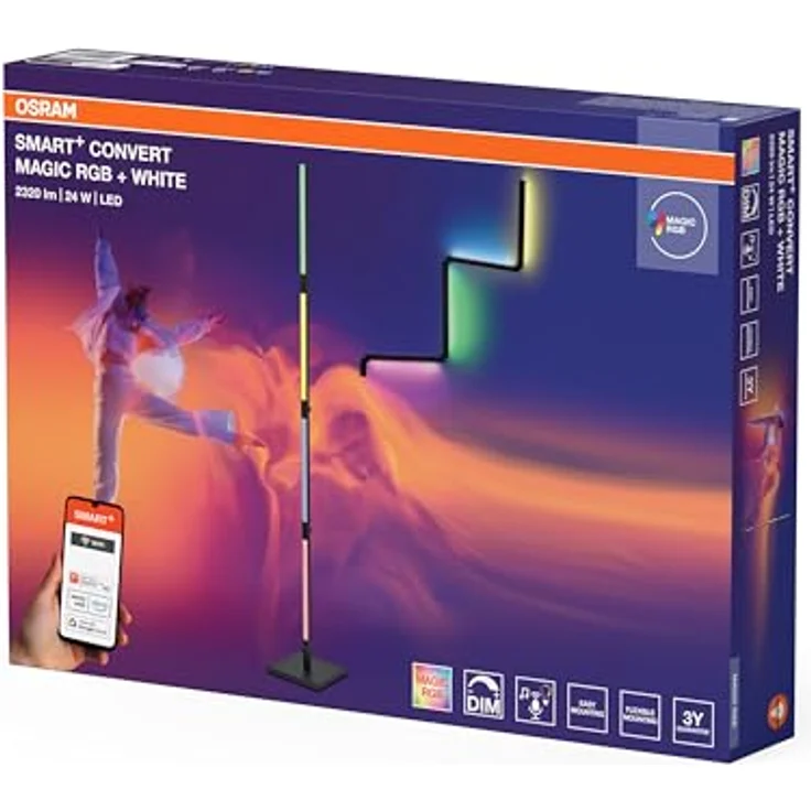 Osram SMART+ WIFI CONVERT Wand- & Stehleuchte, schwarz, 24W, 2320lm, regulierbares Weiß- & Farblicht, dimmbar, lange Lebensdauer, dynamischer Magic RGB-Lichteffekt, App-steuerbar, 2700K - 6500K – Bild 3