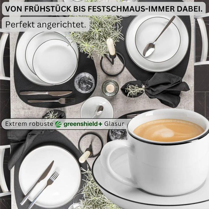 SÄNGER Porzellan Kaffeetassen Set Marlo Black Rim 12-teilig für 6 Personen – Bild 3