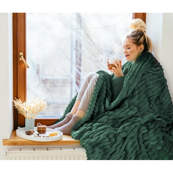 Wohndecke SOFT Design91 Streifen Steppung Gestreifte Decke Gesteppte Sofadecke 70x160 cm grün – Bild 3