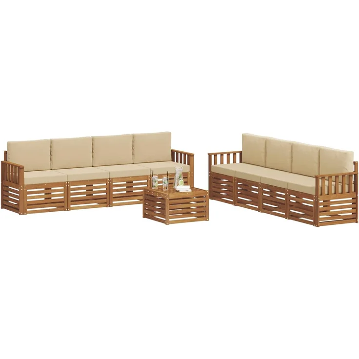 vidaXL Outdoor-Sofagarnitur 9 stk. 8-Sitzer Natur und Beige 3374563 – Bild 3