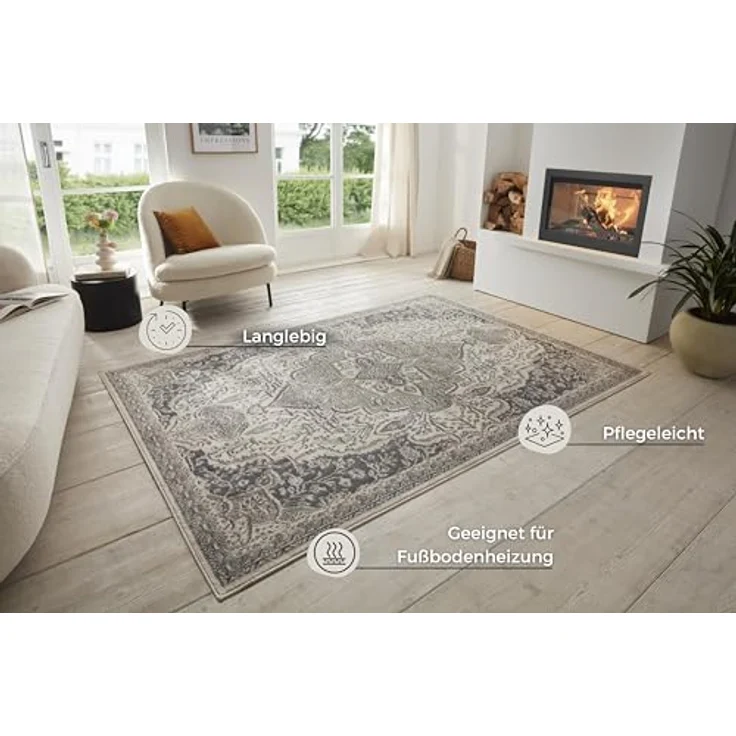 XXXL Flachwebeteppich Terrain, Grau, rechteckig 120x170 cm, Oeko-Tex® Standard 100, für Fußbodenheizung geeignet, pflegeleicht, strapazierfähig – Bild 2