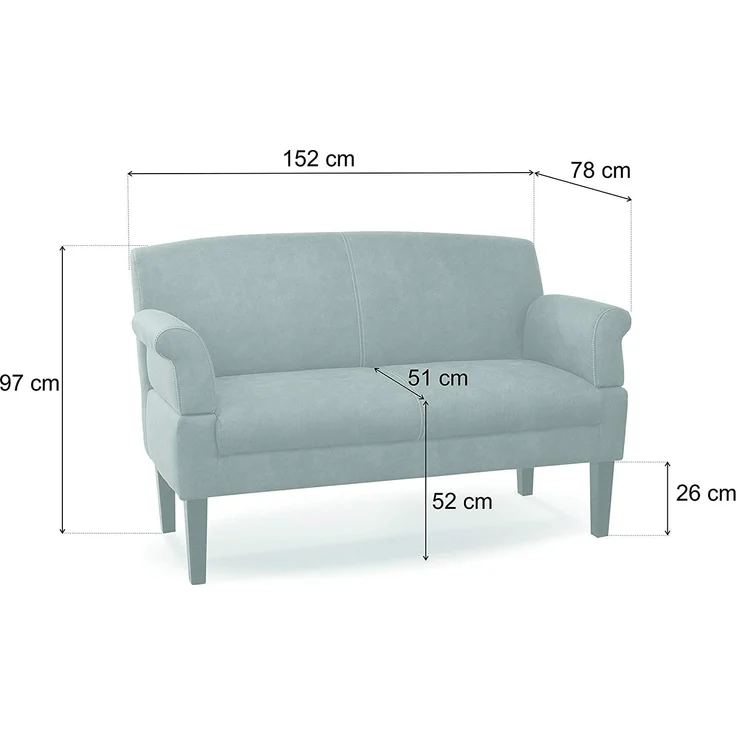 CAVADORE 2-Sitzer Küchensofa Malm, Sitzbank für Küche oder Esszimmer in Lederoptik, Inkl. Armteilverstellung, Federkern und moderner Kontrastnaht, 152 x 97 x 78, Mikrofaser: cognac – Bild 3