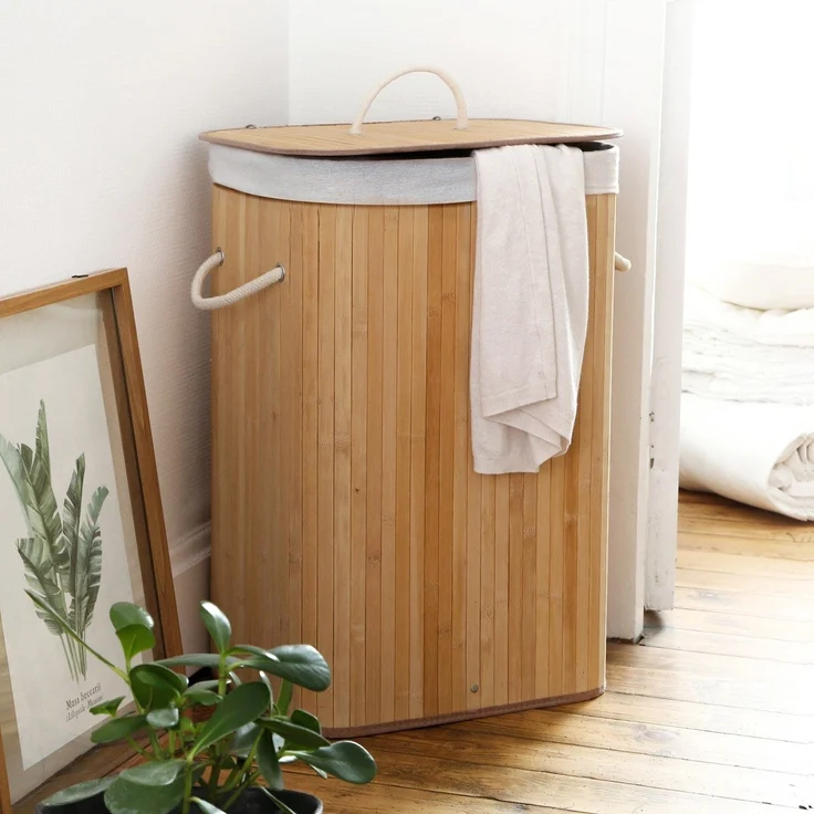 Calicosy Rechteckiger Wäschekorb aus Bambus 70L - H60 cm - Helles Holz – Bild 4