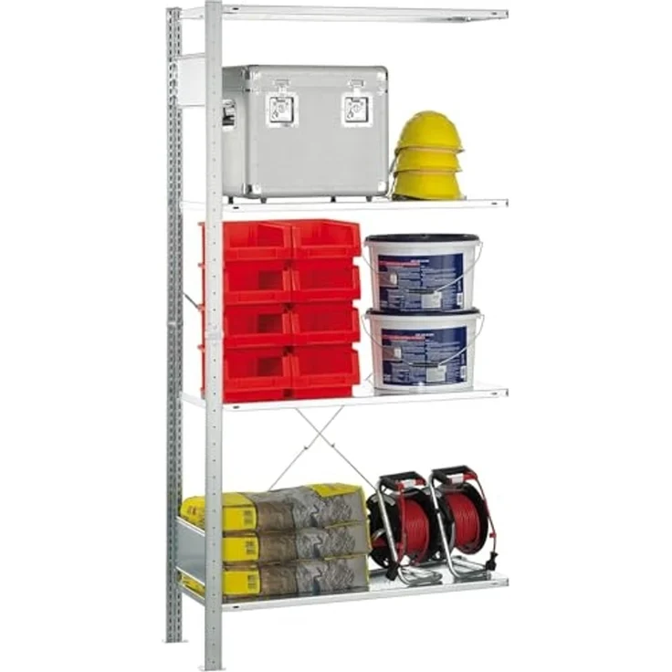 SCHULTE Lagertechnik Anbauregal, Steckregal MULTIplus150-Pack, 2000 x 1000 x 500 mm (HxBxT), 4 Fachböden, Kreuzstrebe, verzinkt – Bild 1