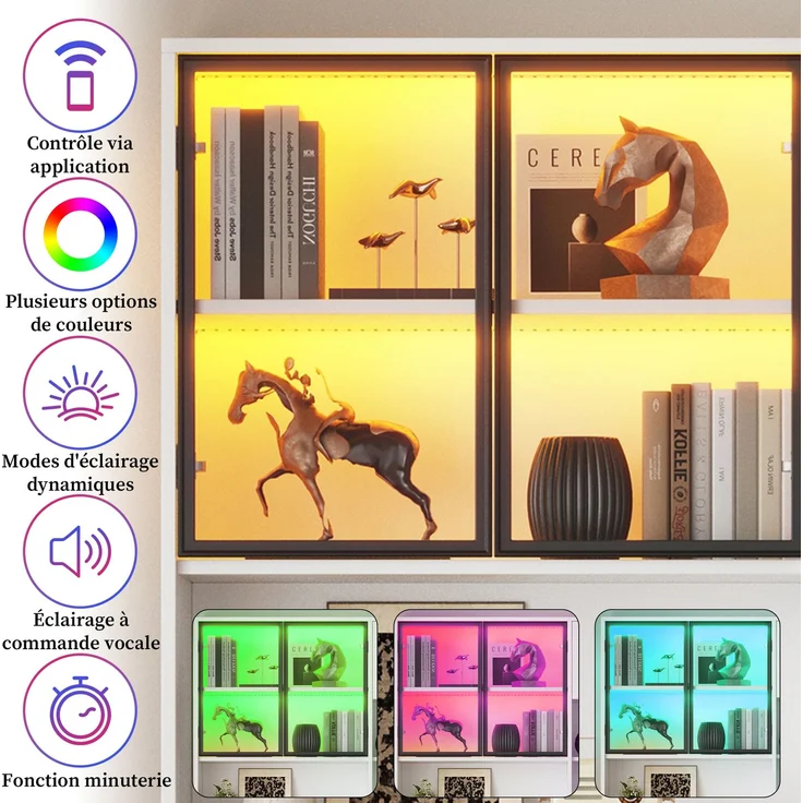 140x30x200cm Vitrine, Standvitrine mit 1 Schubladen 7 Schranktüren, Glasvitrine mit LED, Wohnzimmerschrank , Multifunktionsschrank mit 6 Weinregal,Becherhalter mit Aufhängung, Großer Schrank, Weiß--Weiß--140x30x200cm--YOUDENOVA – Bild 8