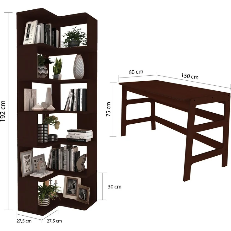 Skye Decor 'CPT4803-150' Schreibtisch mit Bücherregal, Walnuss, 150 x 75 x 60 cm – Bild 8