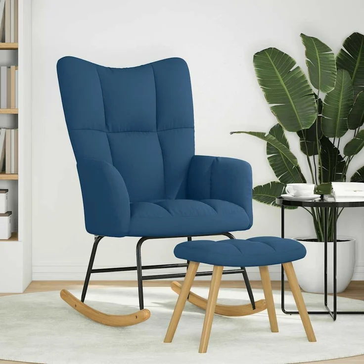 vidaXL Schaukelstuhl mit Fußhocker Blau Stoff 4016808 – Bild 1