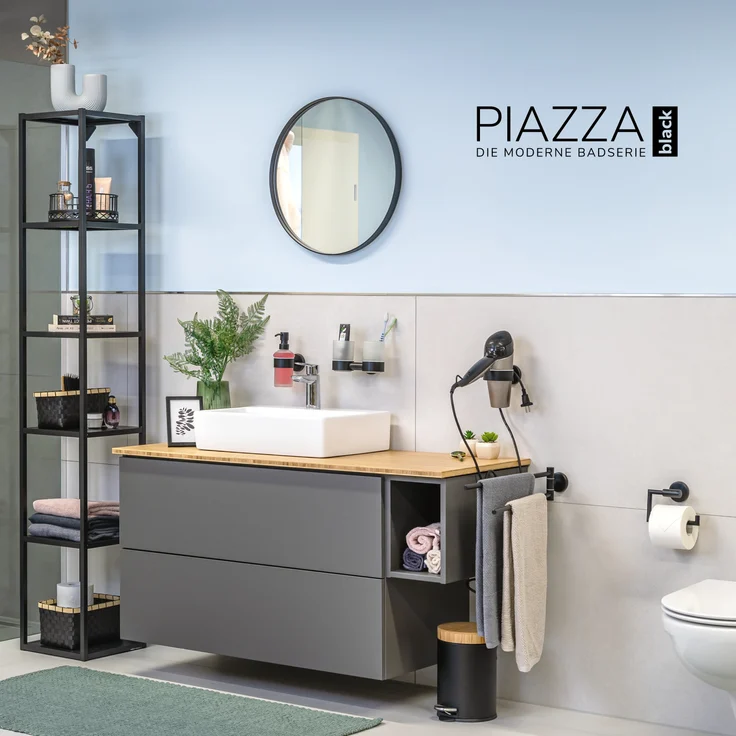 Bad-Serie PIAZZA BLACK – Handtuchhaken 4er Set inkl. Klebeset, aus Edelstahl matt schwarz – Bild 8