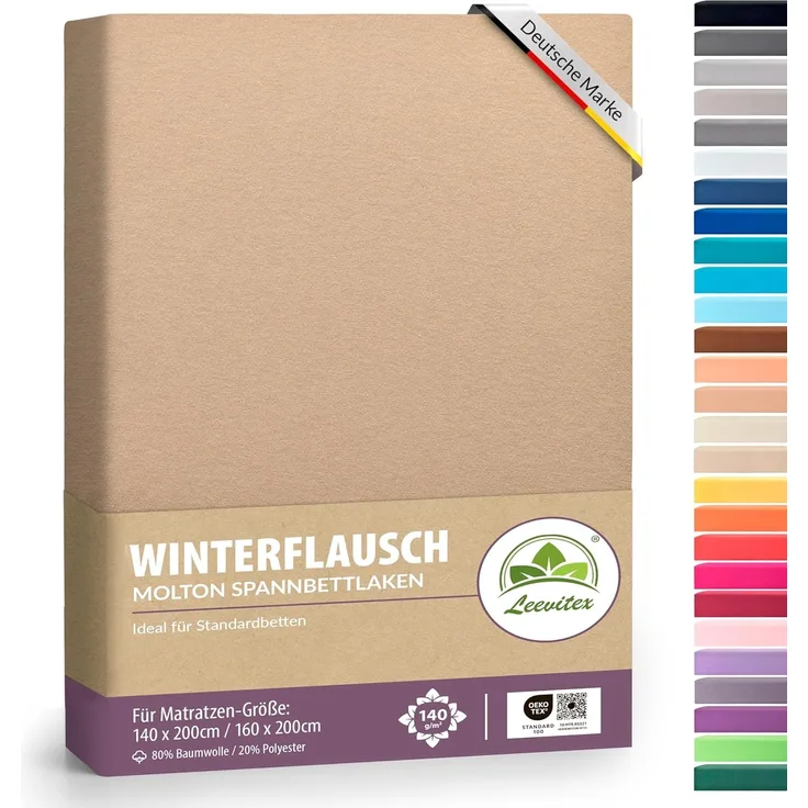 leevitex® Spannbettlaken für kalte Nächte – angenehm weich, passgenau, farbstark & pflegeleicht, Gummizug: Rundum