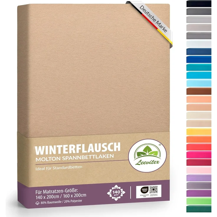 leevitex® Spannbettlaken für kalte Nächte – angenehm weich, passgenau, farbstark & pflegeleicht, Gummizug: Rundum