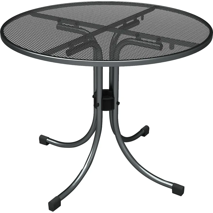 Universal Boulevardtisch Ø 105x74 cm Gestell Stahl eisengrau, Tischplatte Streckmetall eisengrau Elotherm beschichtet