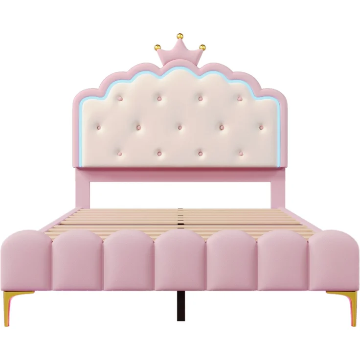 Prinzessinnenbett Kinderbett 140x200 rosa mit LED-Ambientebeleuchtung Metallfüße Kunstleder Polsterbett – Bild 7
