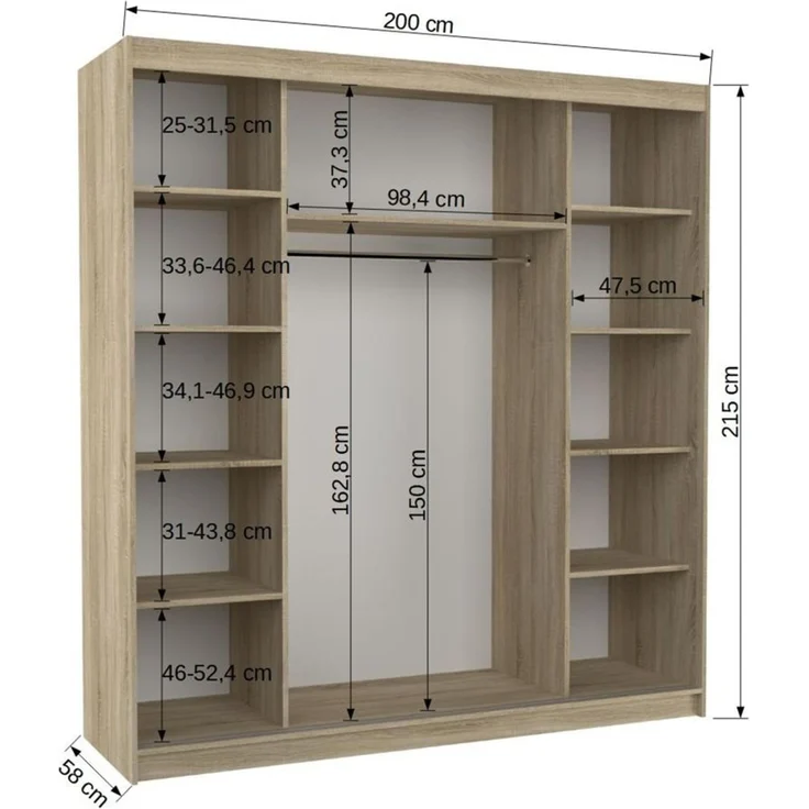 Schiebetürenschrank Schrank Nr. 410 in Schwarz- Weiß matt- Spiegel 200 x 215 x 58 cm – Bild 3