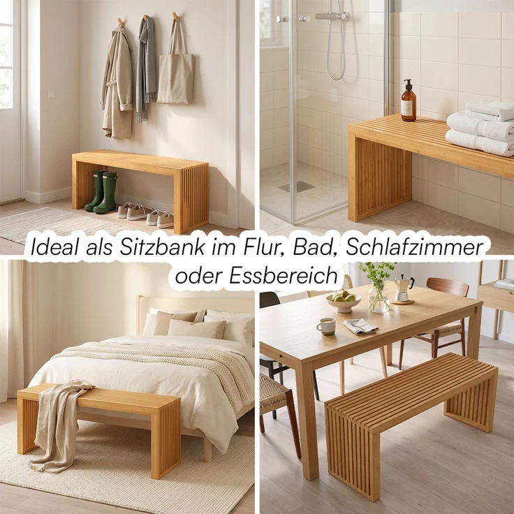 Bellamio 'Sava' Sitzbank, Bambus, natur, Holzbank ohne Lehne, 45x33x100 cm, bis 250 kg belastbar – Bild 5