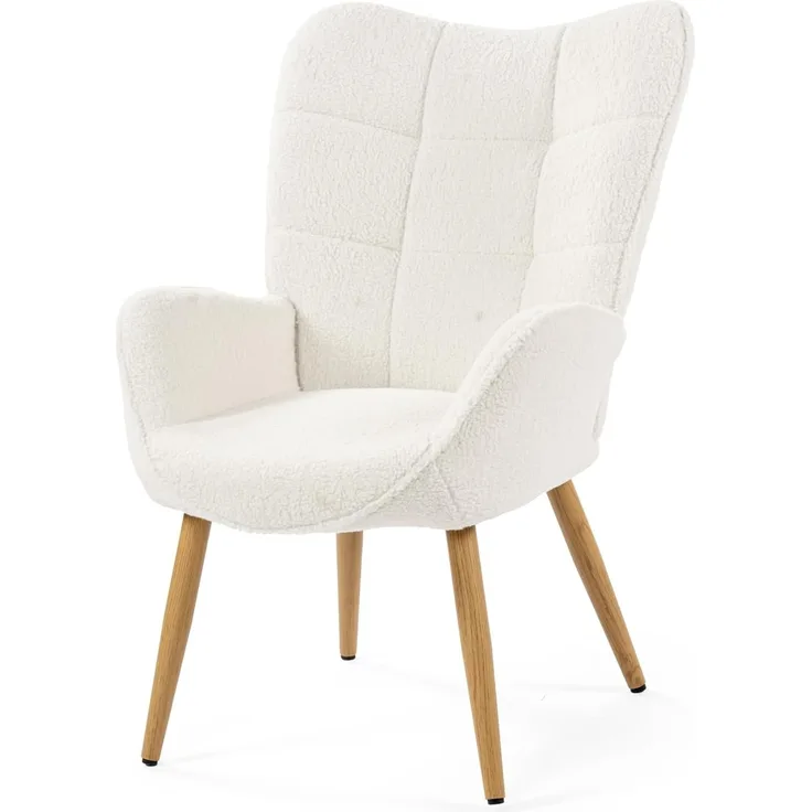MEUBLE COSY Sessel Relaxsessel Lehnstühle Polstersessel Einzelsofa mit Holzbein Ohrensessel für Wohnzimmer Schlafzimmer Büro Vanity, Bouclé-Stoff, Beige