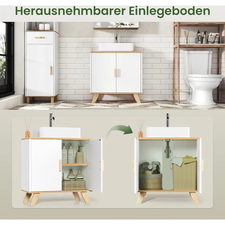 EUGAD Waschbeckenunterschrank (1-St) Badezimmerschrank mit 2 Türe Weiß – Bild 8