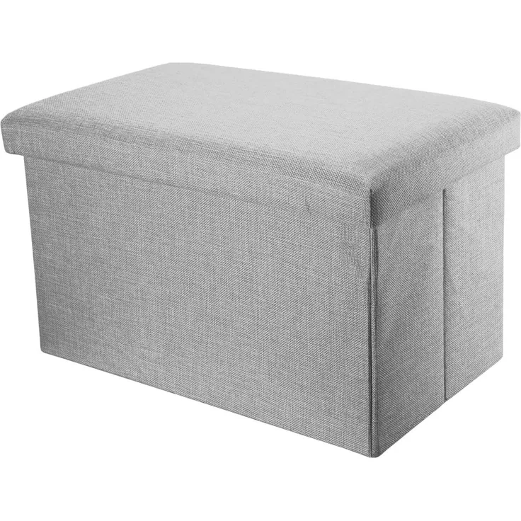 Intirilife Faltbare Sitzbank 78 x 38 x 38 cm in ALASKA GRAU - Sitzwürfel mit Stauraum und Deckel aus Stoff in Leinen Optik - Sitzcube Fußablage Aufbewahrungsbox Truhe Sitzhocker