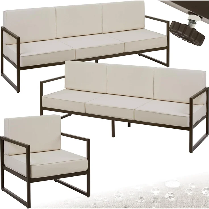 tectake® Gartenlounge Outdoor, 2X Sofa 3 Sitzer 1x Gartensessel, Relaxsessel Garten, Gartenbank, Gartenmöbel, Balkonmöbel, Terrassenmöbel, Wintergarten, Sitzecke Outdoor, Gartenlounge - 7 Sitzplätze – Bild 1