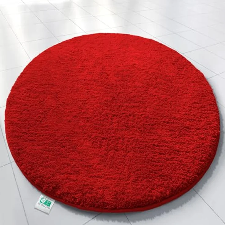 Floordirekt Badematte Sky, Hochflor Badezimmerteppich mit 30 mm Flor, rutschhemmend & schnell trocknend, geeignet für Fußbodenheizung, rund (Ø 95 cm, Beerenrot) – Bild 2