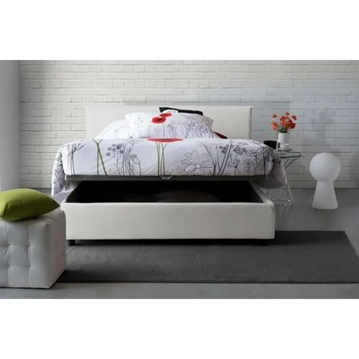 Talamo Italia - Doppelbett Bonella, Bettkasten mit Stoffbezug, 100 % Made in Italy, Öffnung vorne, geeignet für Matratzen 160x200 cm, Weiß – Bild 5