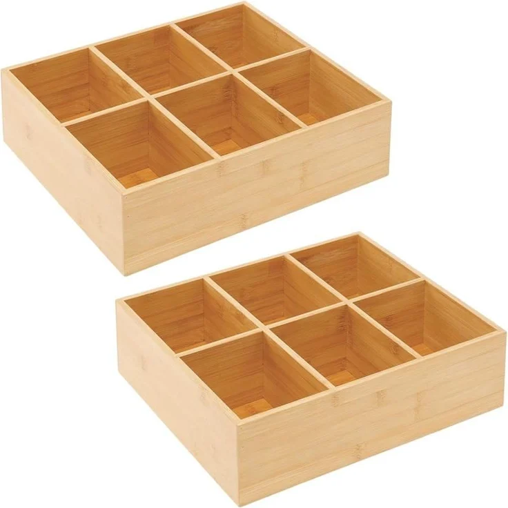 mDesign Teebox Gewürzbox Holz Organizer 6 Fächer 2er-Set Bambus Natur – Bild 1