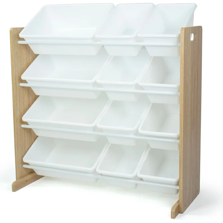 Humble Crew WO70526 Kinderregal - Spielzeugregal-Organizer aus Holz mit 12 Aufbewahrungsboxen, Naturfarben/Weiß