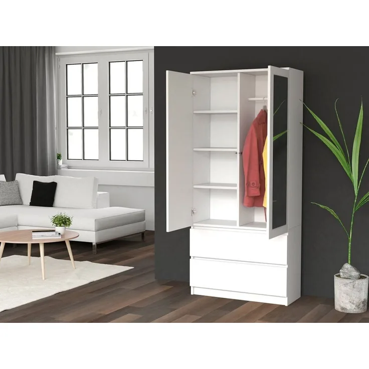 Raumhirsch Furniture Kleiderschrank Schrank, Kleiderschrank, Garderobenschrank (Metall-Kleiderstange, 4 Einlegeböden) (viele Farbvarianten - Maße: 50 x 90 x 180 cm) - Hochwertig & stabil