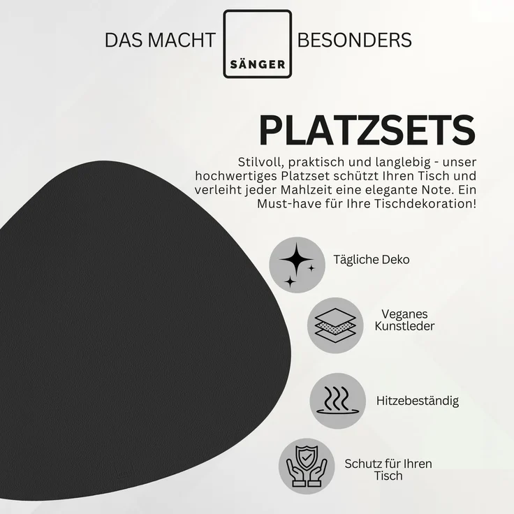 SÄNGER organische Tischsets & Untersetzer aus Kunstleder 12 teilig für 6 Personen, Schwarz + Creme – Bild 4