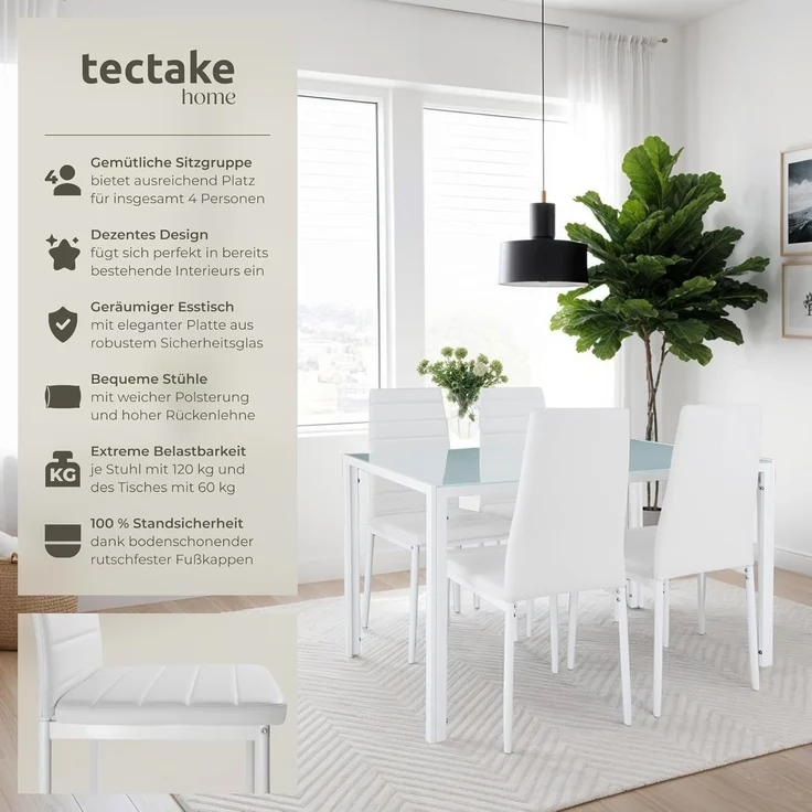 tectake Sitzgruppe Esszimmergruppe, (Set, 5-tlg), 5-teilig – Bild 2