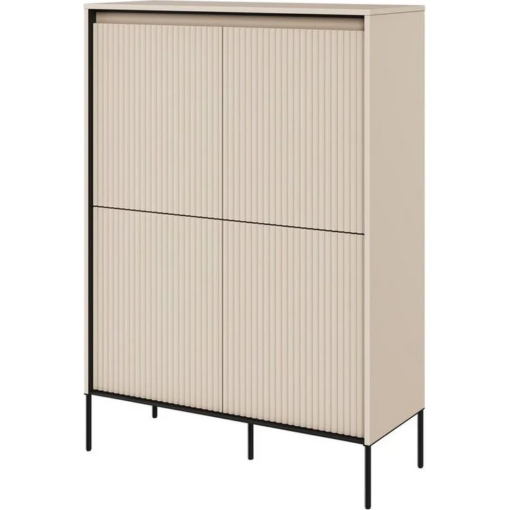 Compleo Kommode auf hohen Beinen FLORE, 4-türig, (acht Regale), gerifflete Front – Bild 3