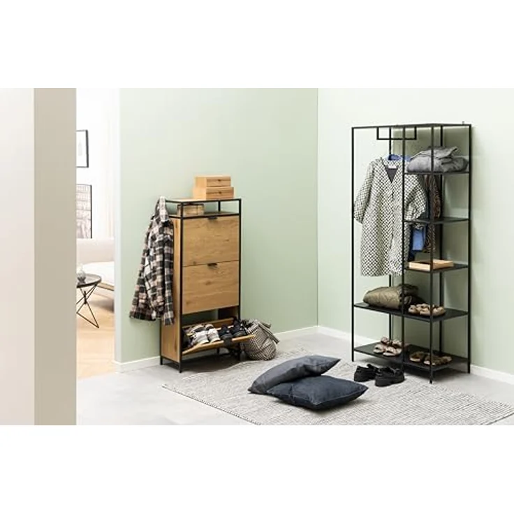 Livetastic Schuhschrank, Schwarz, Wildeiche, 3 Schubladen, 56x129x30 cm, Schuhaufbewahrung für Garderobe – Bild 2