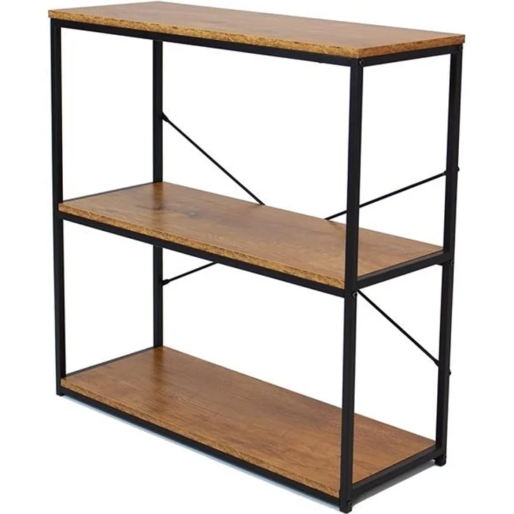 Standregal "Klassik" aus Metall, schwarz & Holz, 3 Ebenen, Bücherregal – Bild 2
