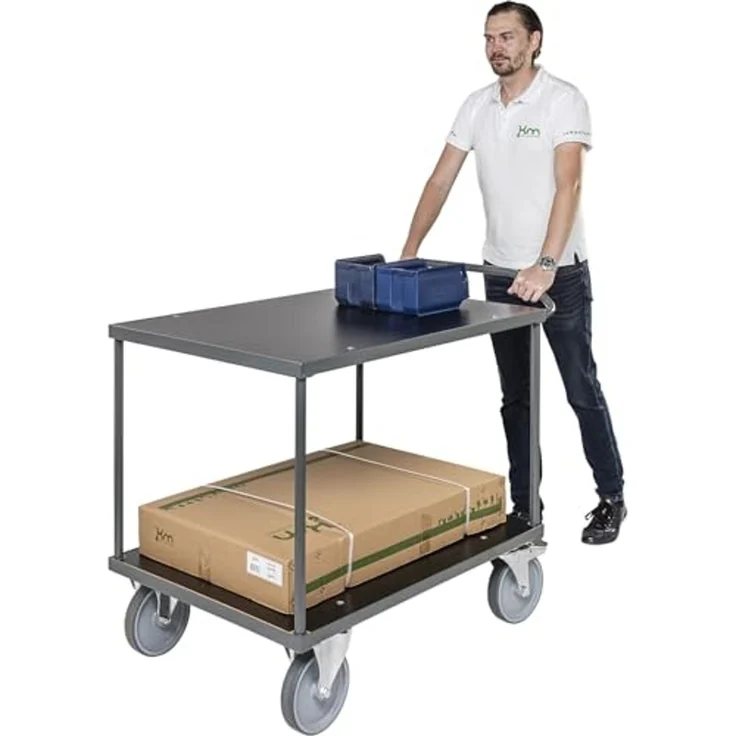 Kongamek ergonomischer Tischwagen in dunkelgrau 1310x800x965mm mit MDF-Platte, Gummibereifung und Bremse – Bild 3