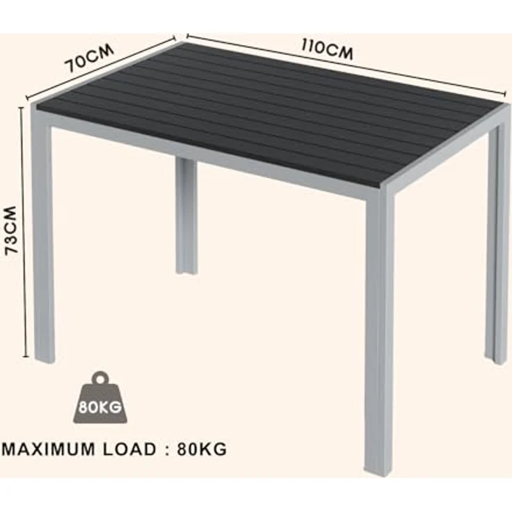 Clevich Gartentisch Wetterfeste, 110x70 cm, Outdoor-Esstisch, WPC-Balkontisch, Aluminiumrahmen, Wetterfeste Gartenmöbel, quadratischer Terrassentisch, Silber Grau – Bild 3